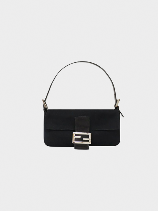 Fendi 2000s Black Cotton Jersey Mamma Baguette Bag