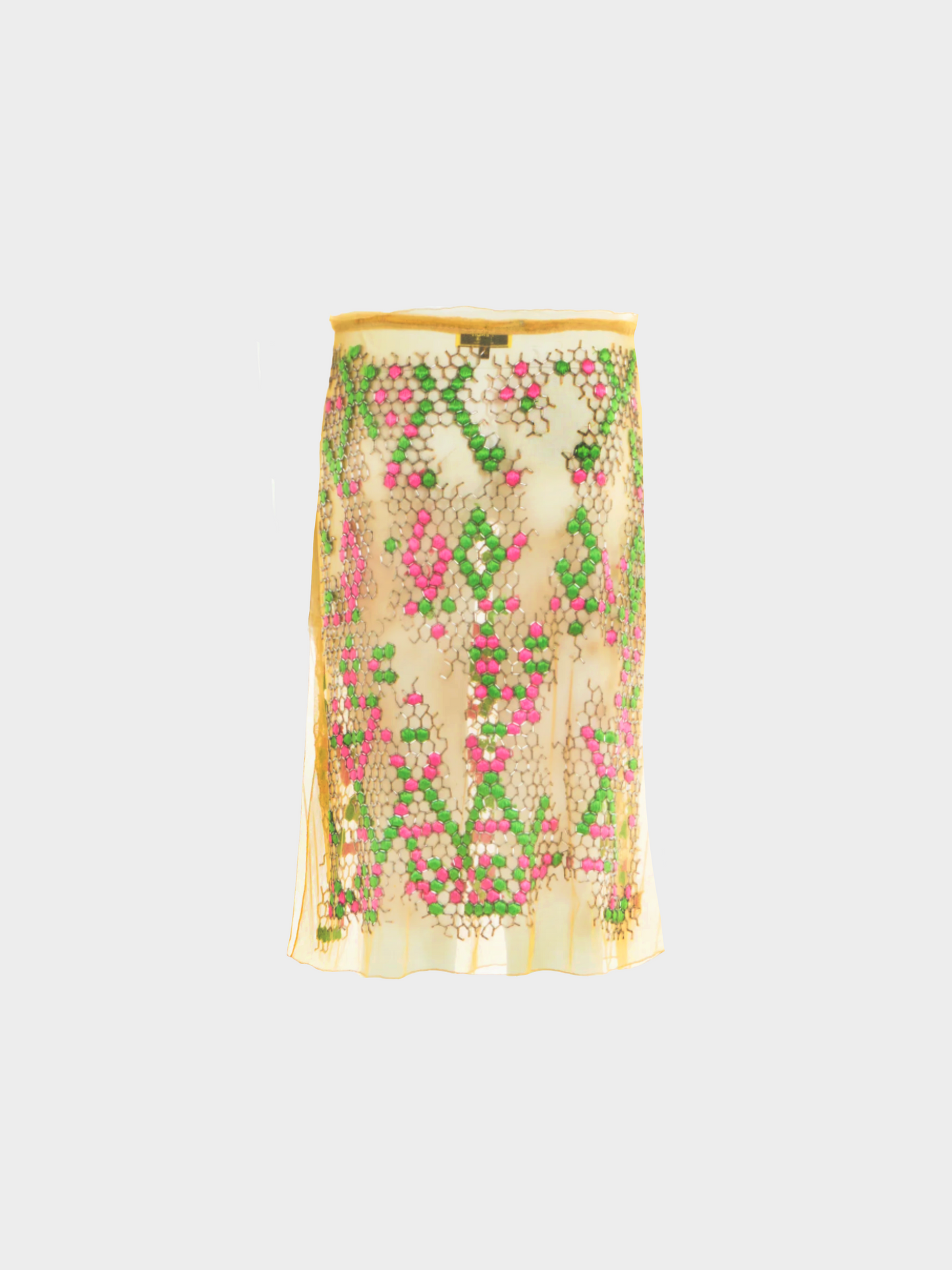 Fendi SS 2000 Nude Embroidered Mesh Midi Skirt