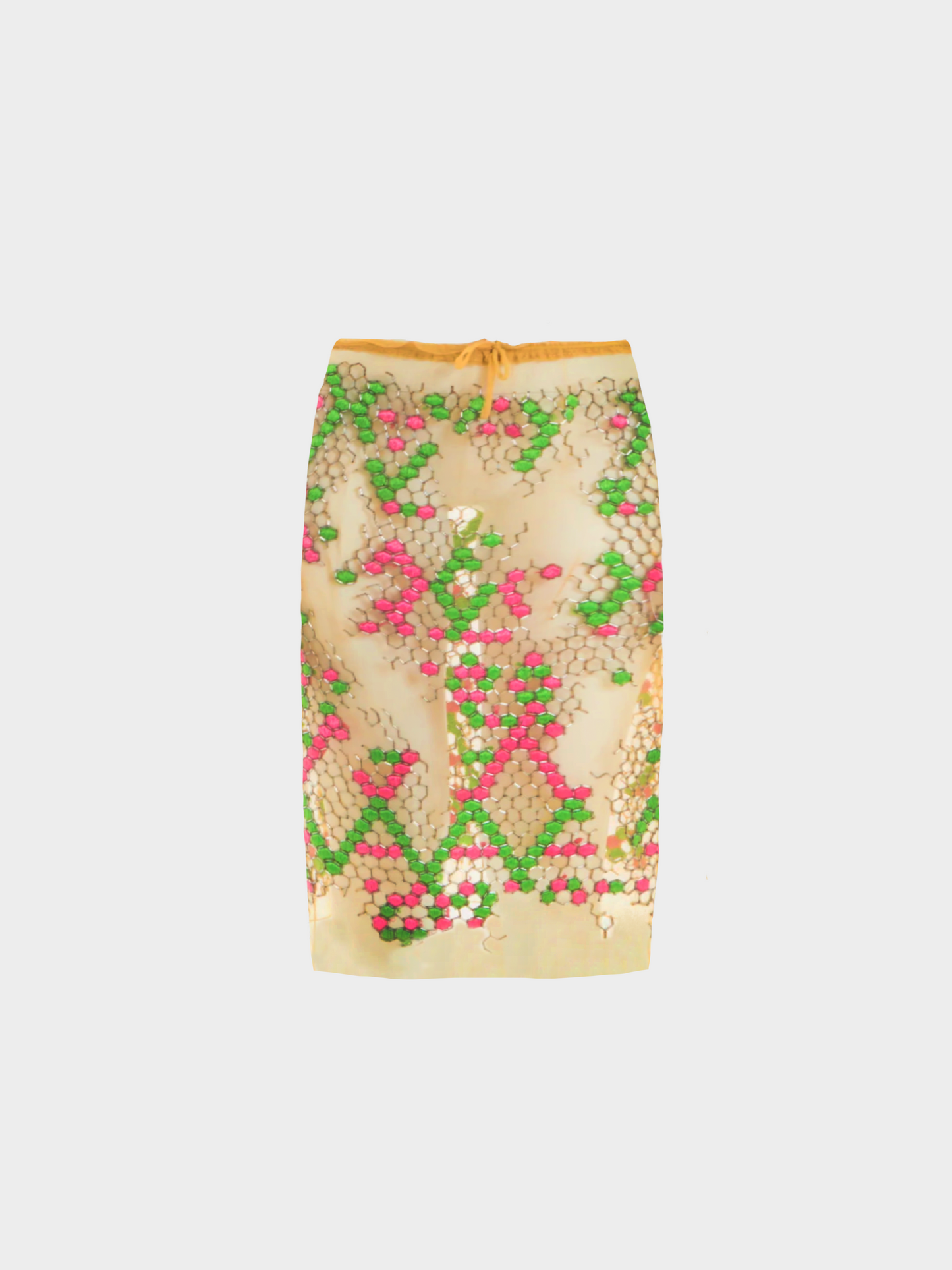Fendi SS 2000 Nude Embroidered Mesh Midi Skirt