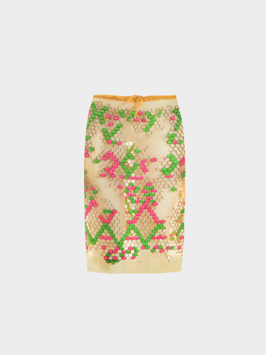 Fendi SS 2000 Nude Embroidered Mesh Midi Skirt