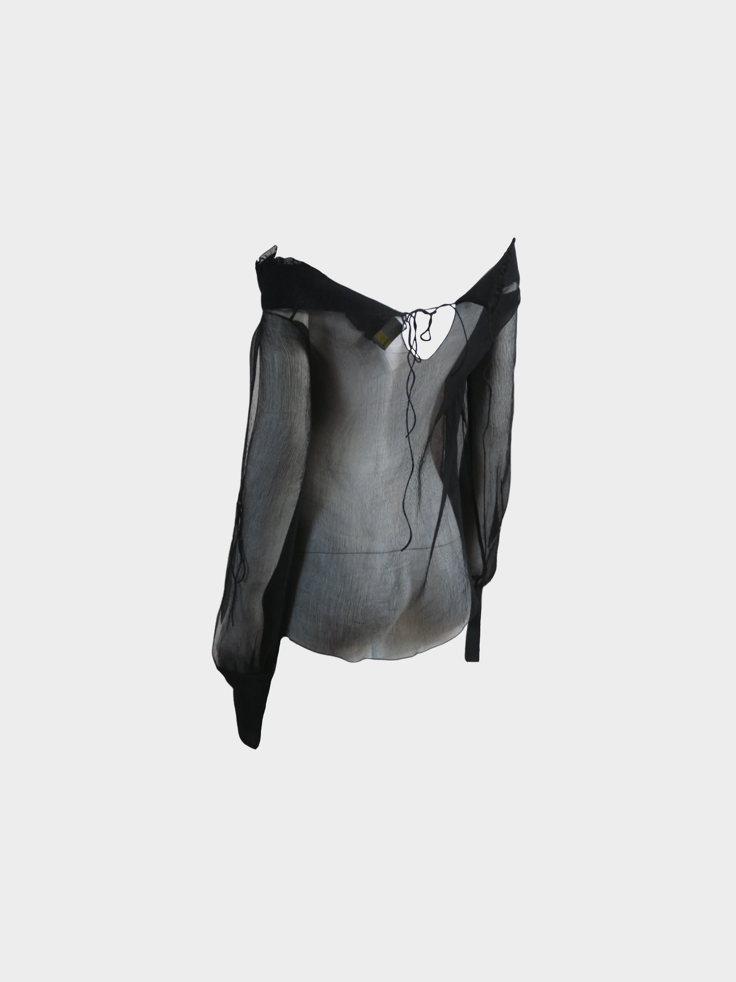 Fendi by Karl Lagerfeld SS 2000 Black Sheer Tie-up Long Sleeved Top