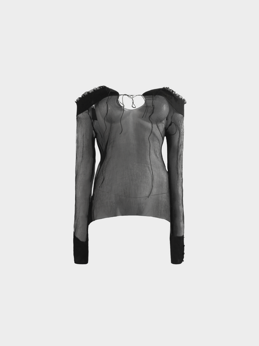 Fendi by Karl Lagerfeld SS 2000 Black Sheer Tie-up Long Sleeved Top