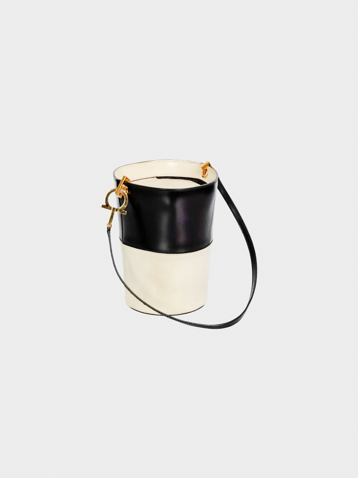 Ferragamo 1990s Black Creme Leather Bucket Bag