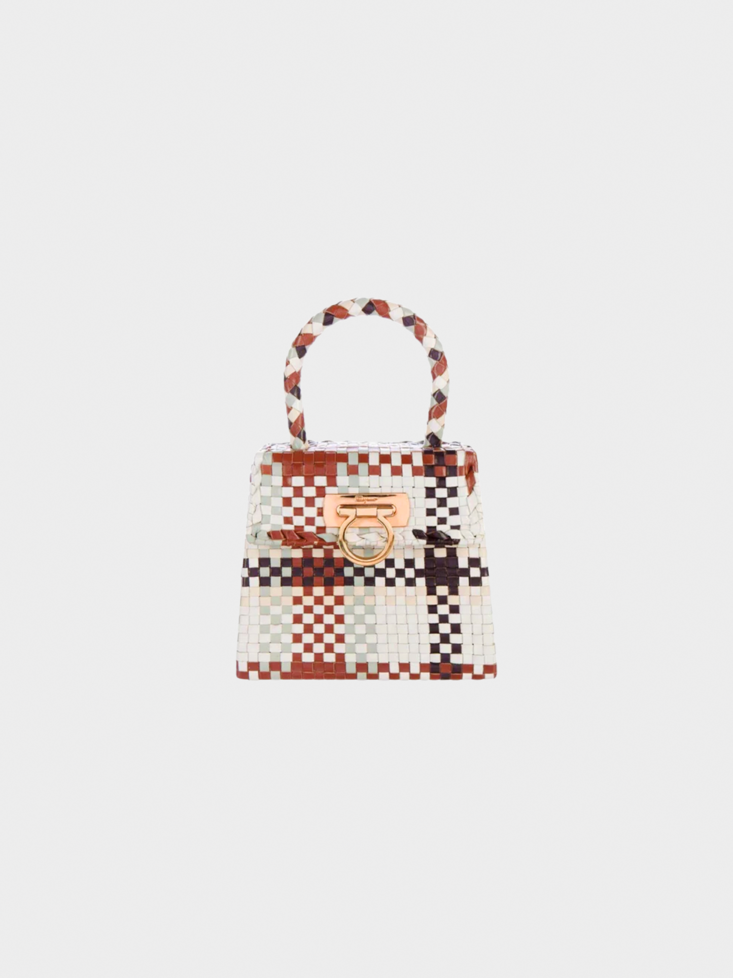 Salvatore Ferragamo 2000s Gancini Leather Intrecciato Top Handle Bag