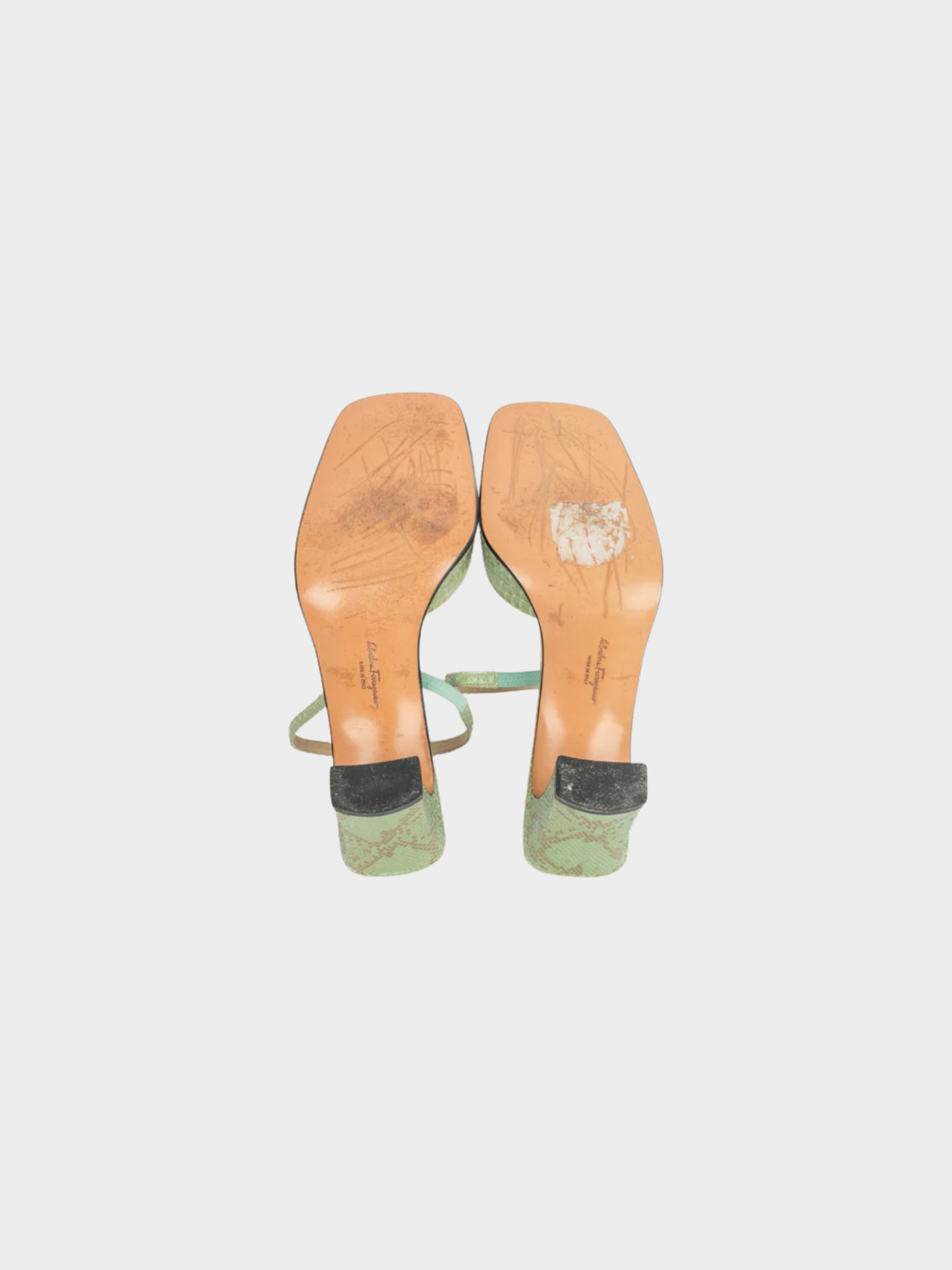 Salvatore Ferragamo 2010s Pastel Green Snakeskin Heels