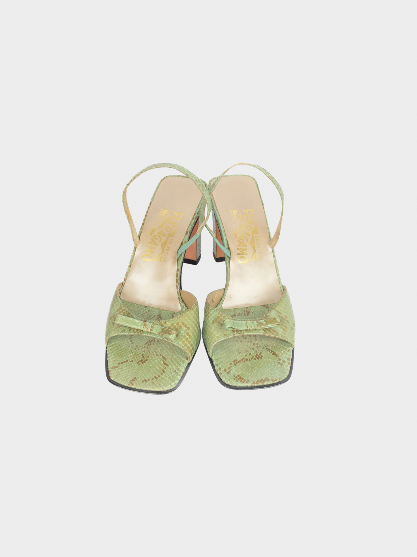 Salvatore Ferragamo 2010s Pastel Green Snakeskin Heels