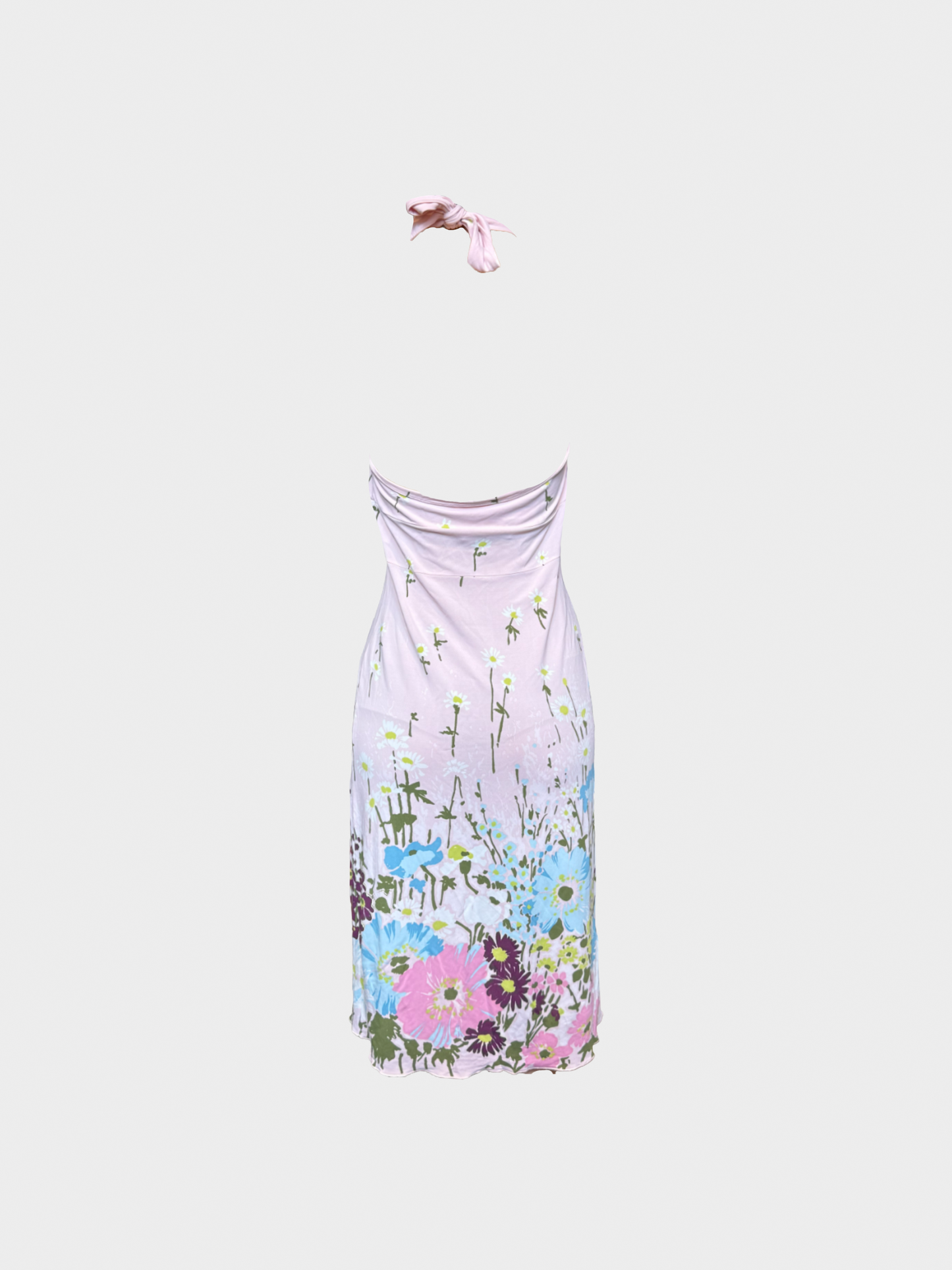 Valentino 2000s Pink Floral Printed Halter Dress
