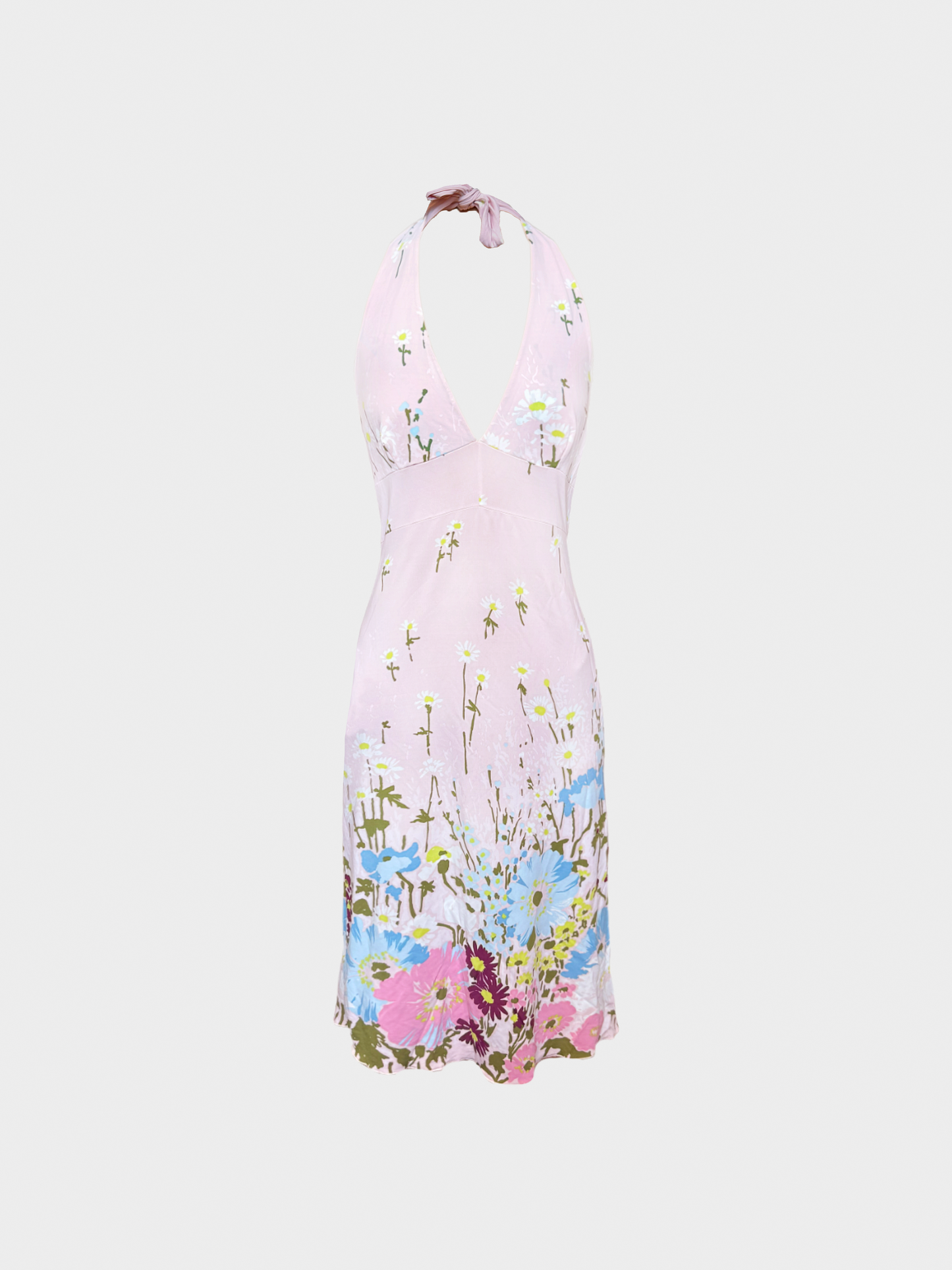 Valentino 2000s Pink Floral Printed Halter Dress