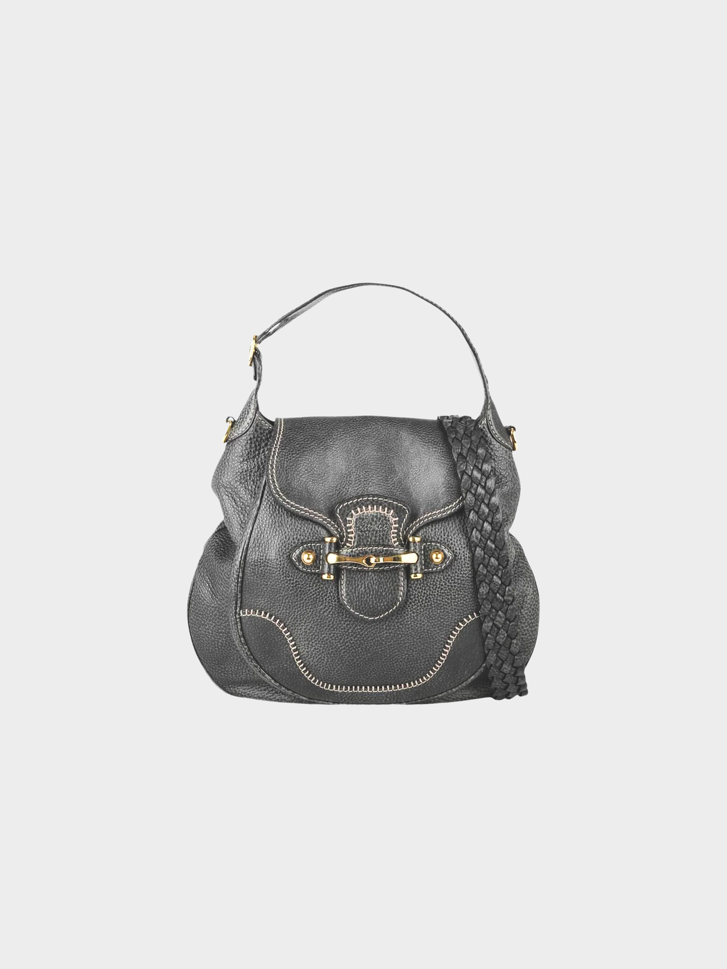 Gucci 2000s Grey Braided Strap Leather Hand Bag