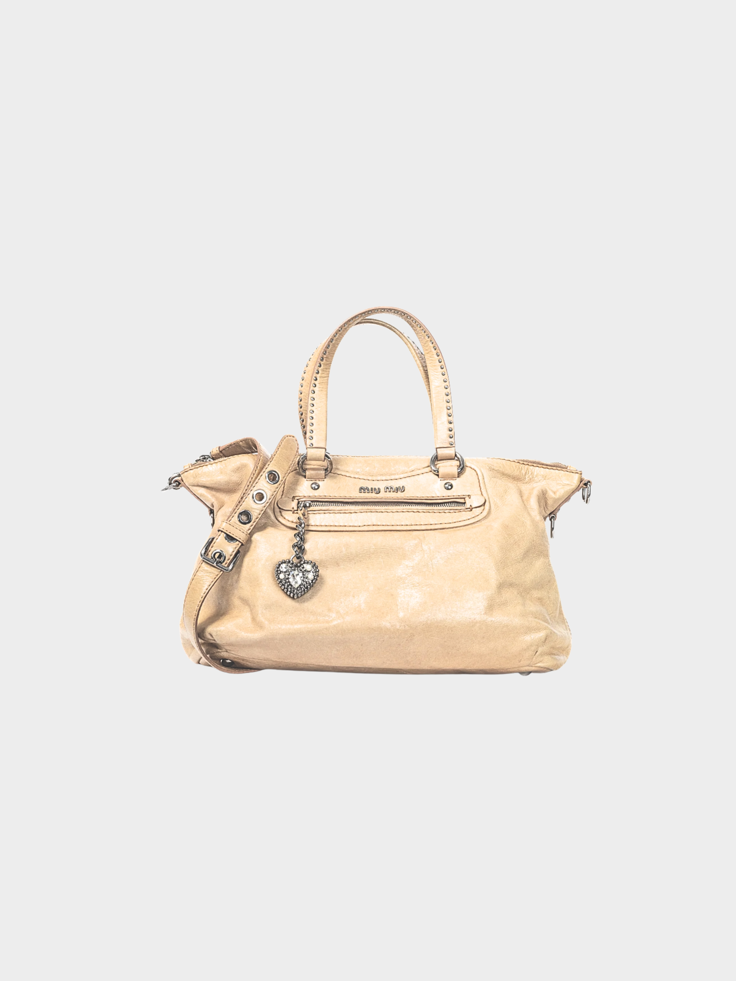 Miu Miu 2000s Beige Vitello Lux Heart-Charm 2-Way Handbag
