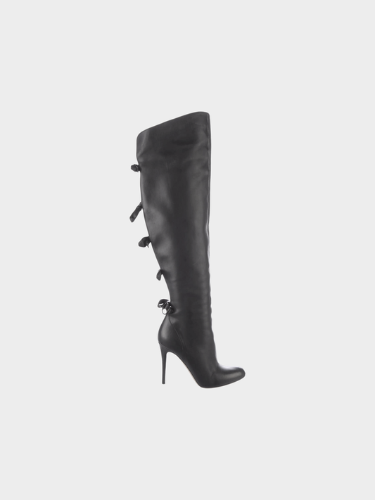 Valentino 2000s Black Leather Bow Accent Boots