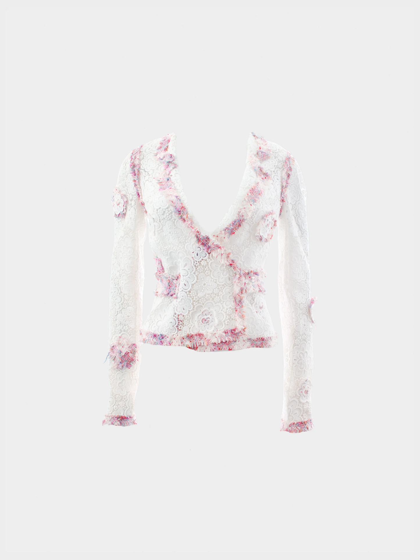 Chanel SS 2004 Tweed and Camellia Crochet Lace Jacket