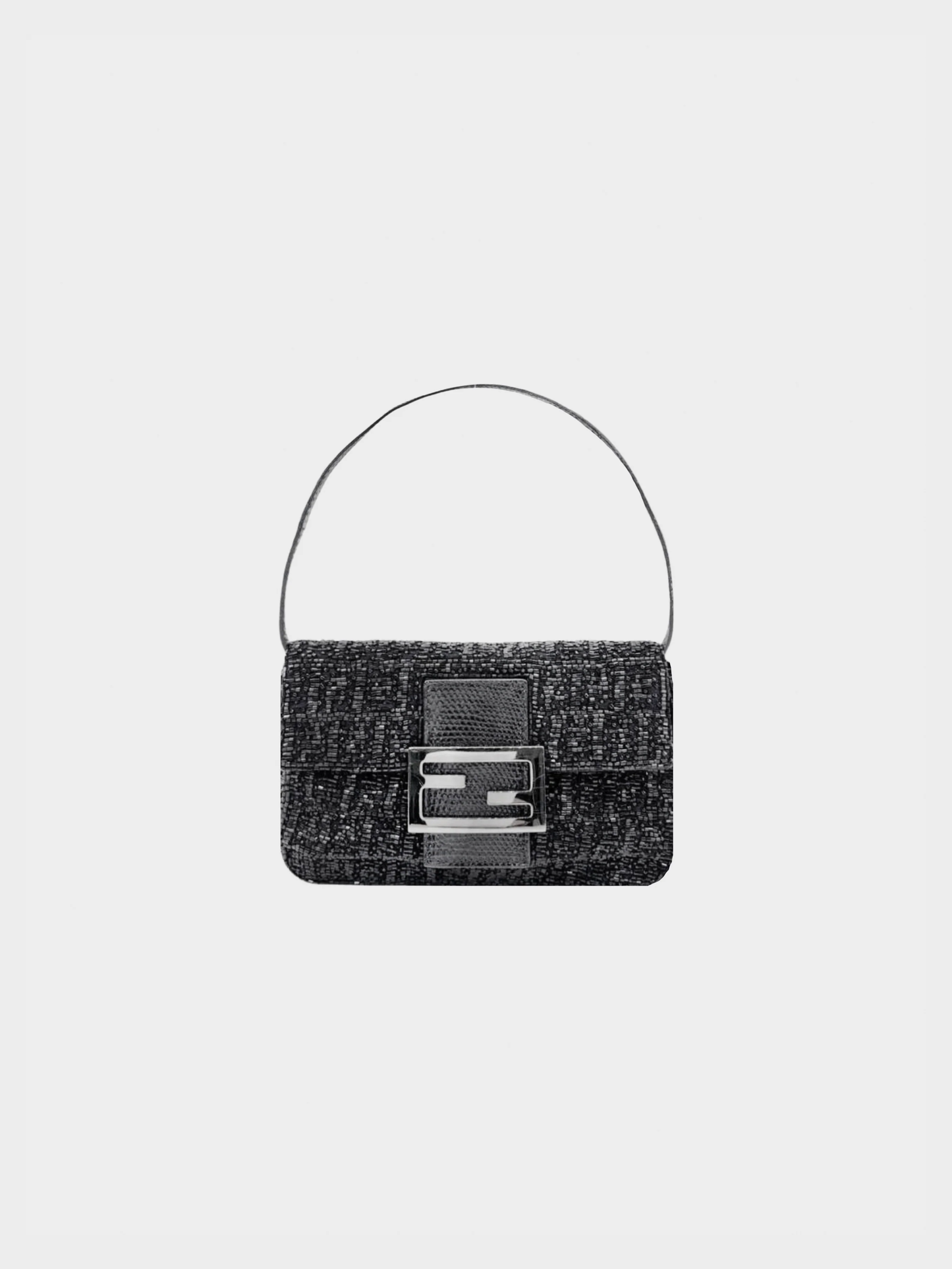 Fendi 2000s Black Beaded Baguette Shoulder Bag