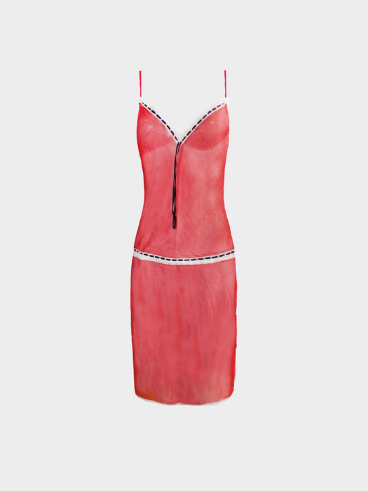 Prada 2000s Light Red Chiffon Silk Cami and Skirt Set