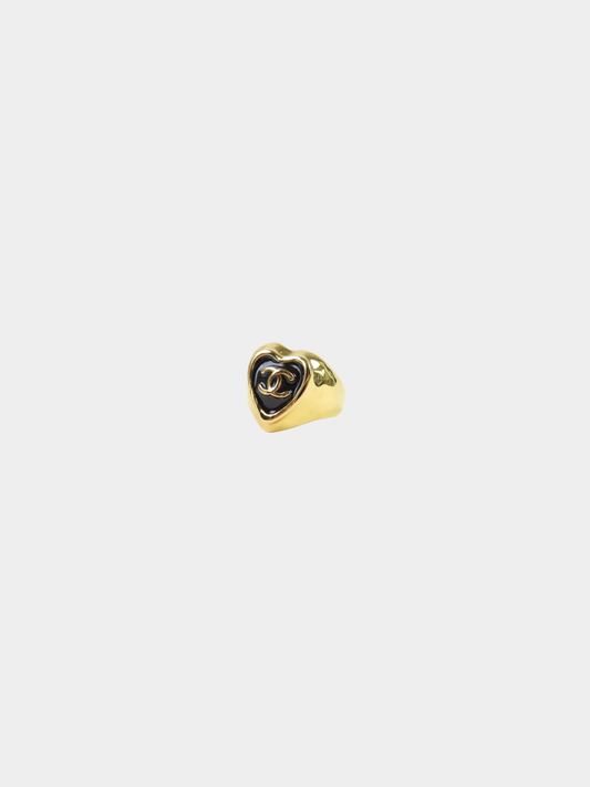 Chanel 2000s Black Heart CC Ring