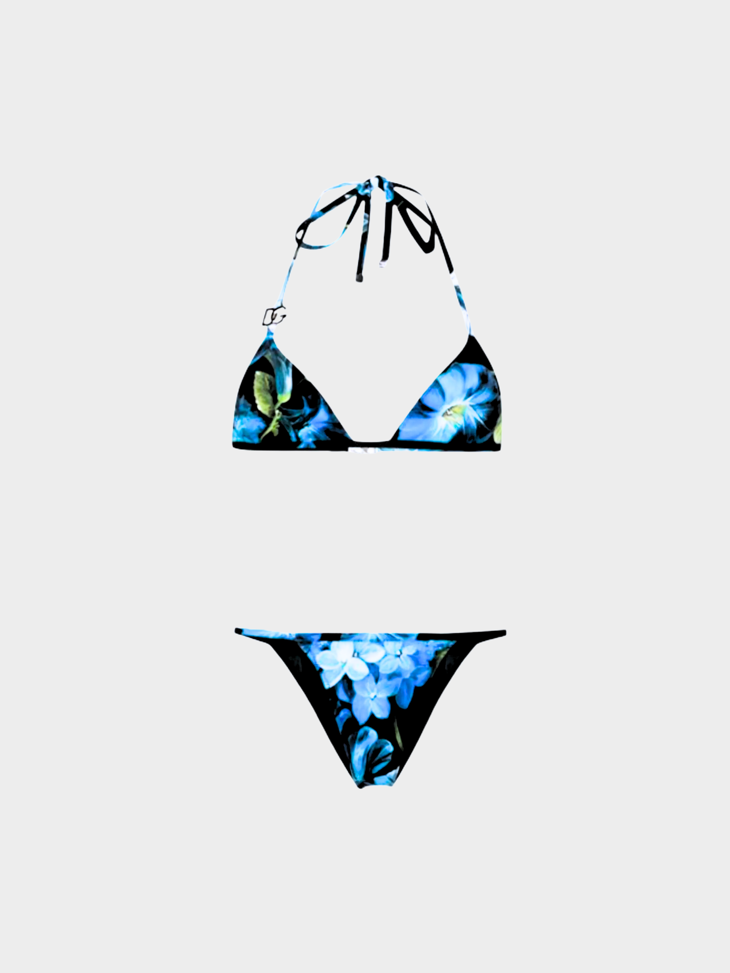 Dolce and Gabbana 2010s Black and Blue Floral Bikini