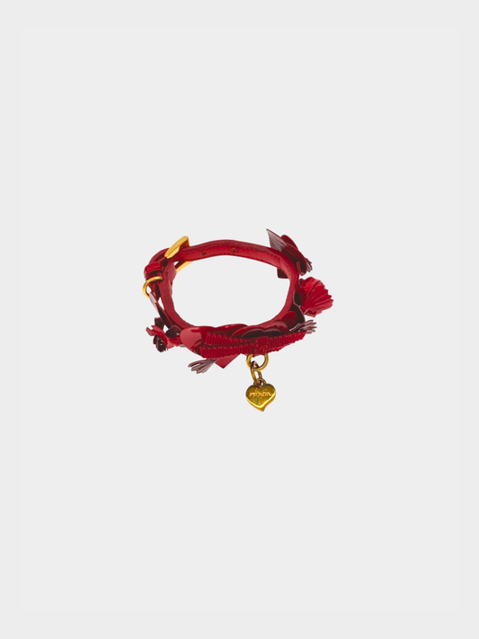 Prada 2000s Red Rose and Heart Belt Bracelet