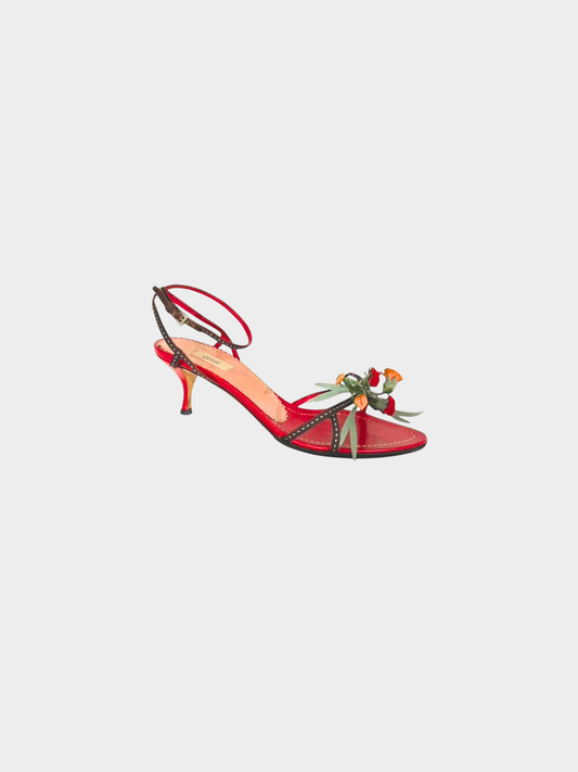 Prada SS 2003 Red Floral Applique Heels