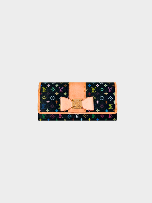 Louis Vuitton x Takashi Murakami 2000s Black Monogram Multicolore Sarah Noeud Wallet