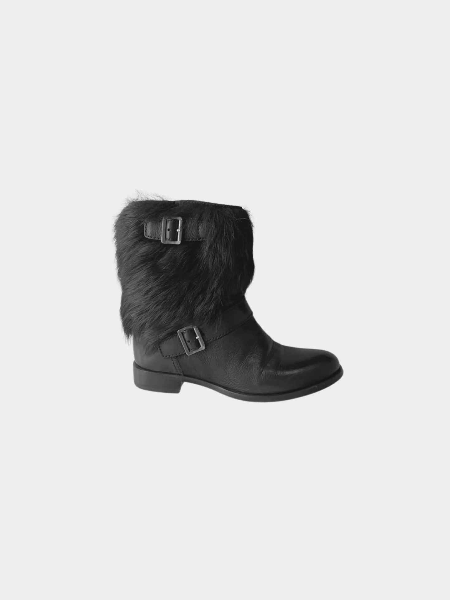 Prada 2000s Black Pony Fur Buckle Strap Ankle Boots