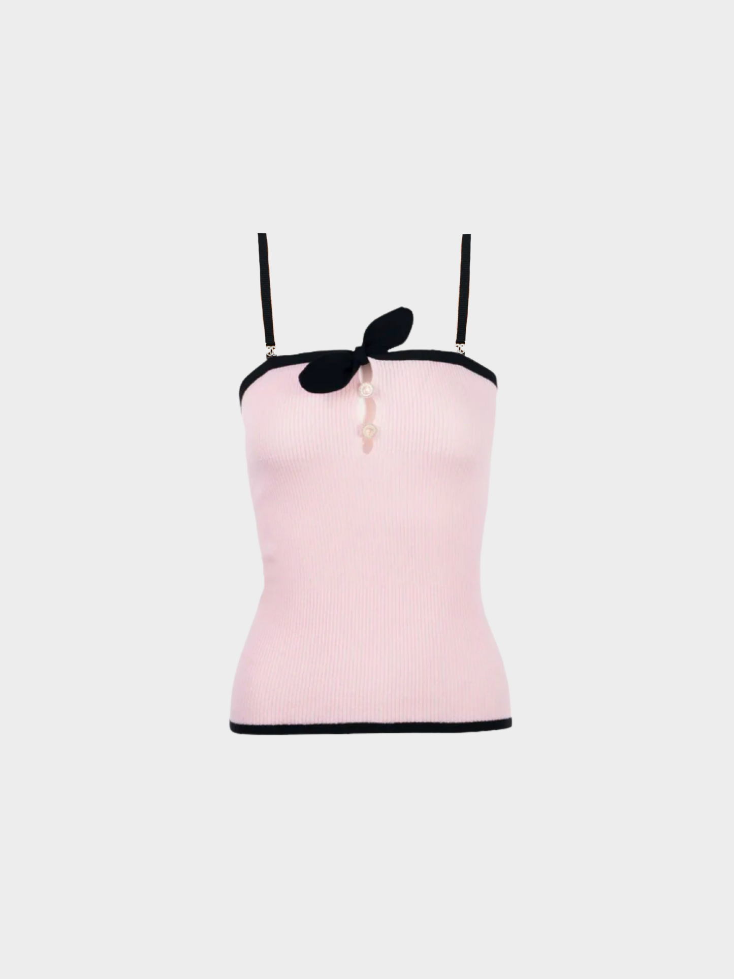 Chanel SS 2022 Pink and Black Ribbon Knit Top