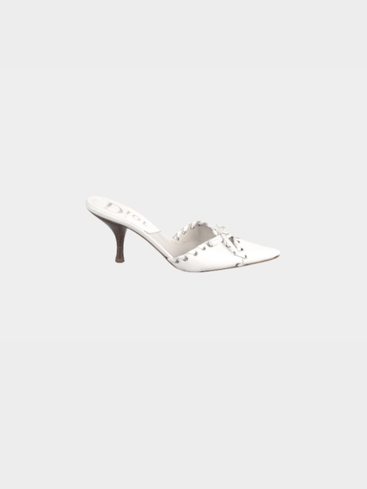Christian Dior 2003 Whipstitch Trim Mules "Bondage" White Mules