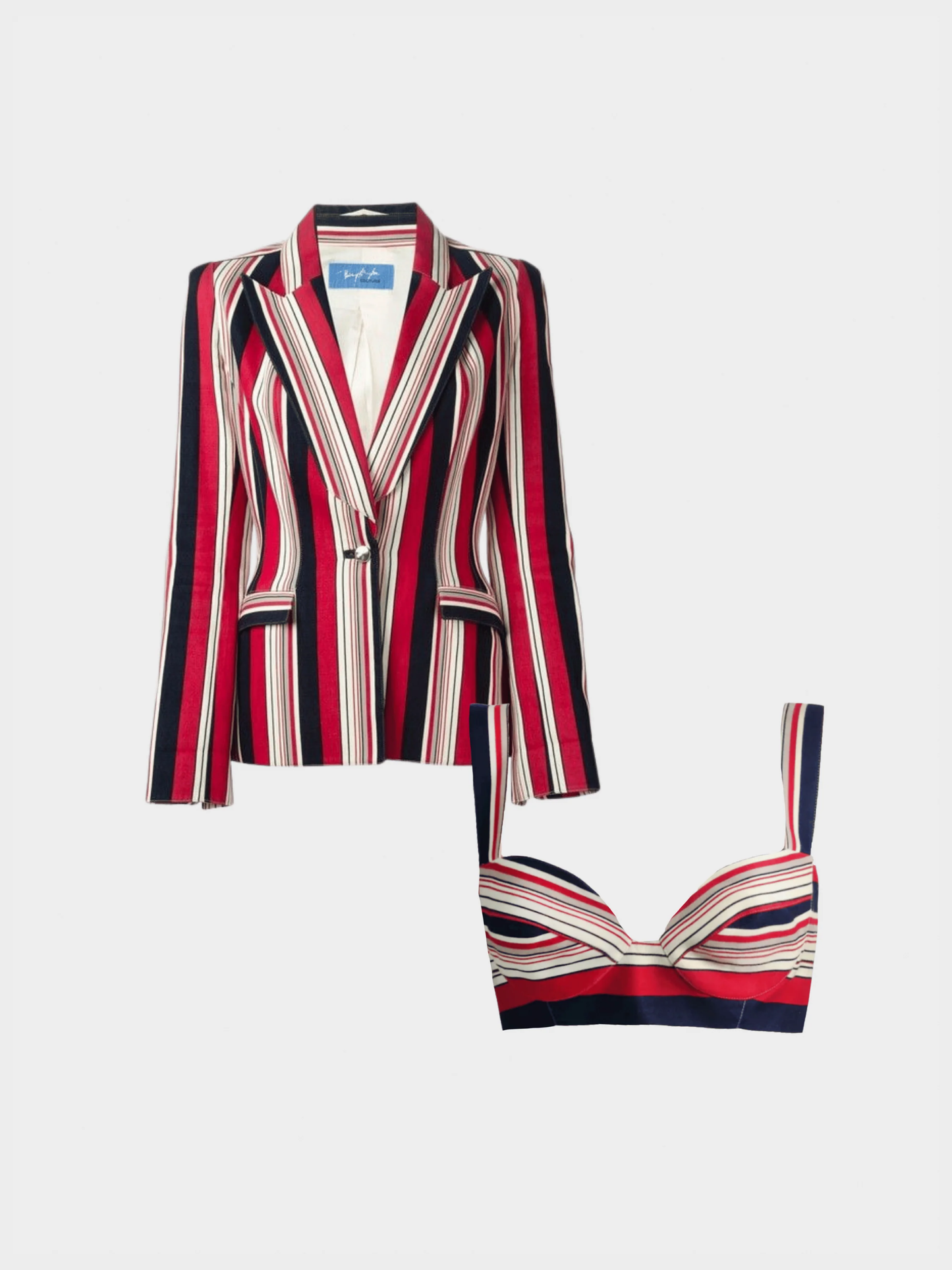 Thierry Mugler Couture 1980s Multicoloured Striped Blazer and Bralette Set