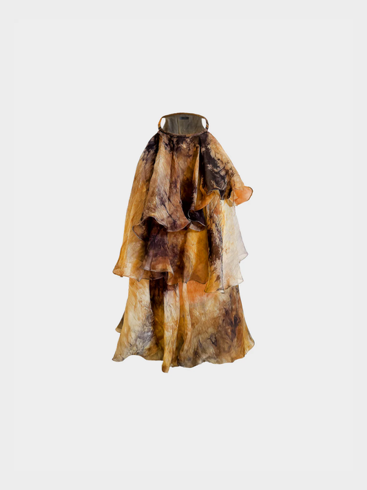 Plein Sud 2000s Brown Watercolor Print Silk Layered Halter Top