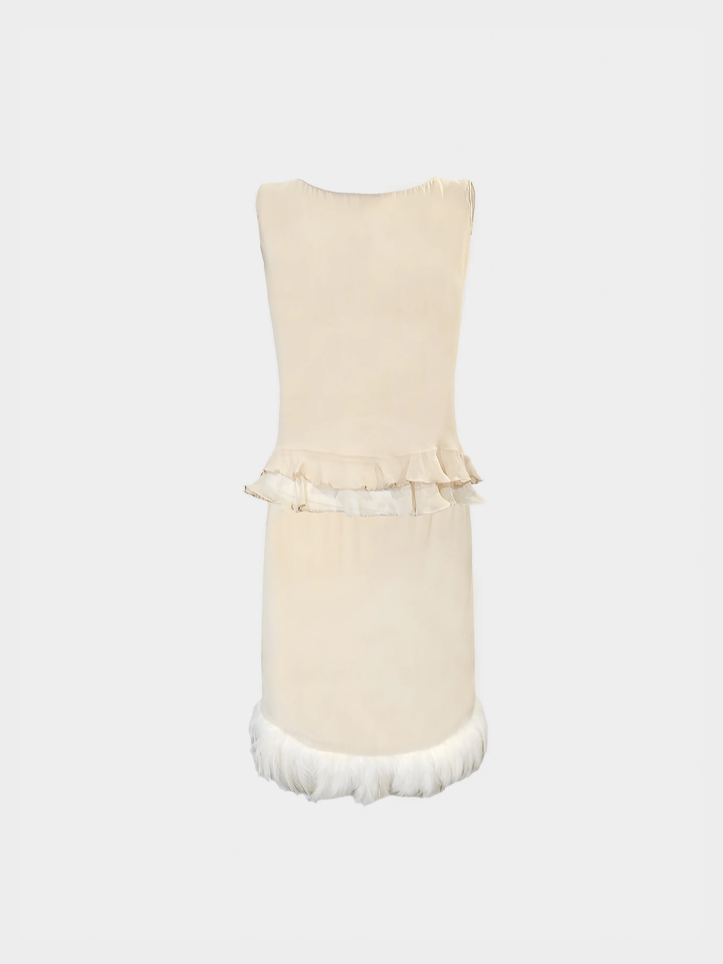 Gucci SS 1999 Runway Beige Silk Feathers Trim Two Piece Set