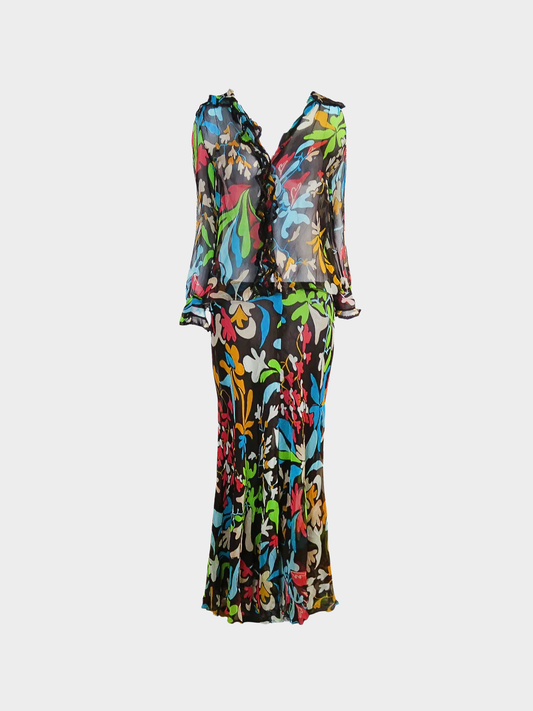 Missoni SS 2005 Multicoloured Floral Print Top and Skirt Set