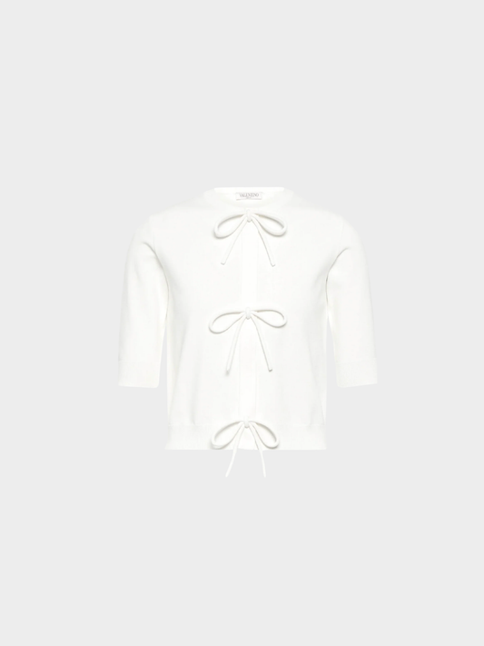 Valentino 2023 White Tie-front cropped cardigan
