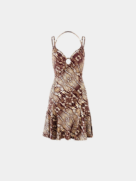 Roberto Cavalli Just Cavalli 2000s Brown Snakeskin Print Mini Dress
