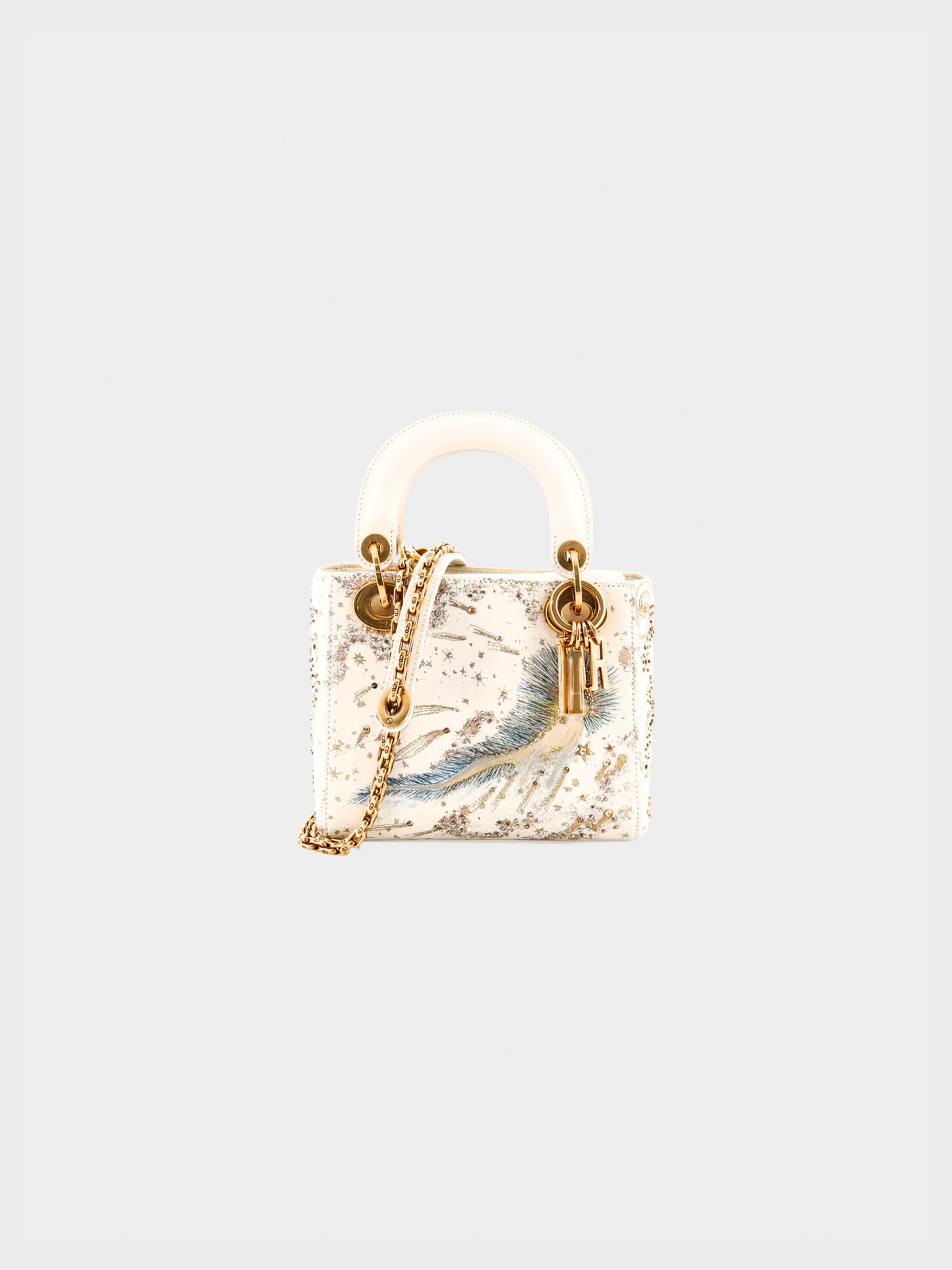 Christian Dior 2010s White Mini Lady Dior Bag Embroidered Calfskin