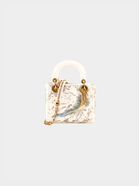 Christian Dior 2010s White Mini Lady Dior Bag Embroidered Calfskin