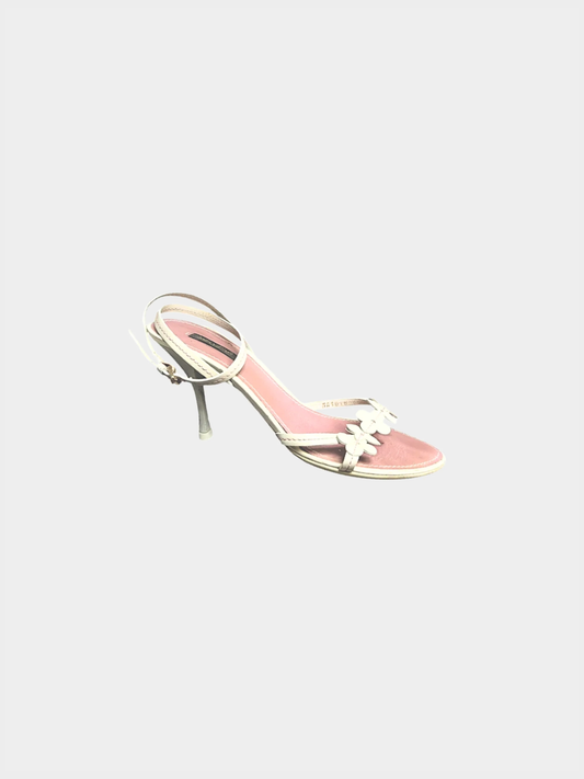 Louis Vuitton 2000s White Leather Floral Sandal Heels
