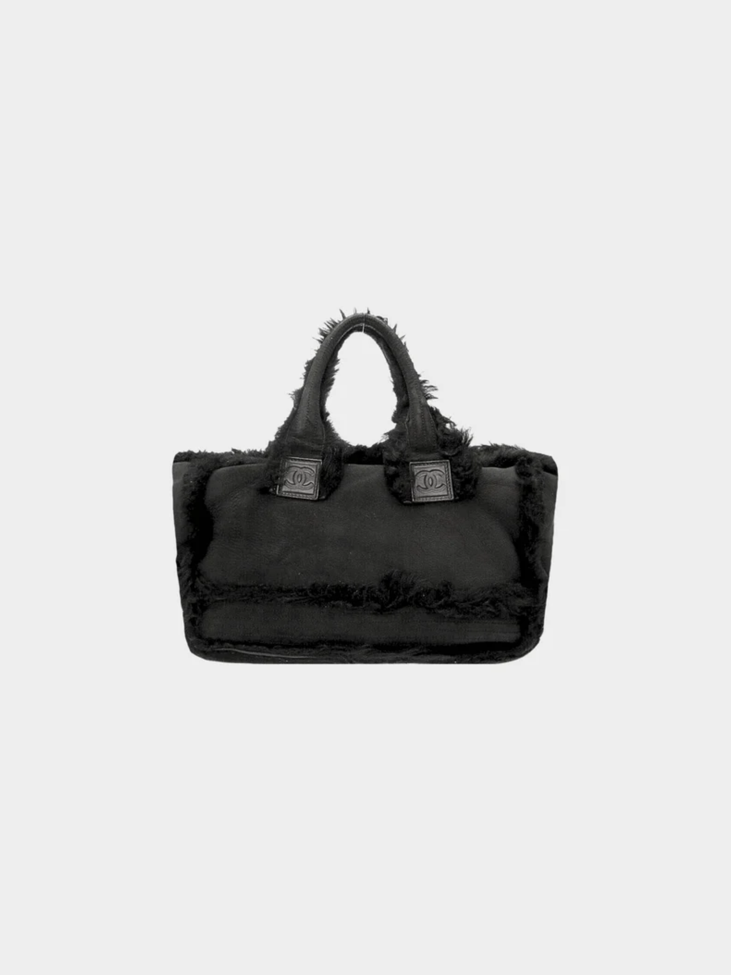 Chanel 2007-2008 Black Shearling Trim Tote Bag