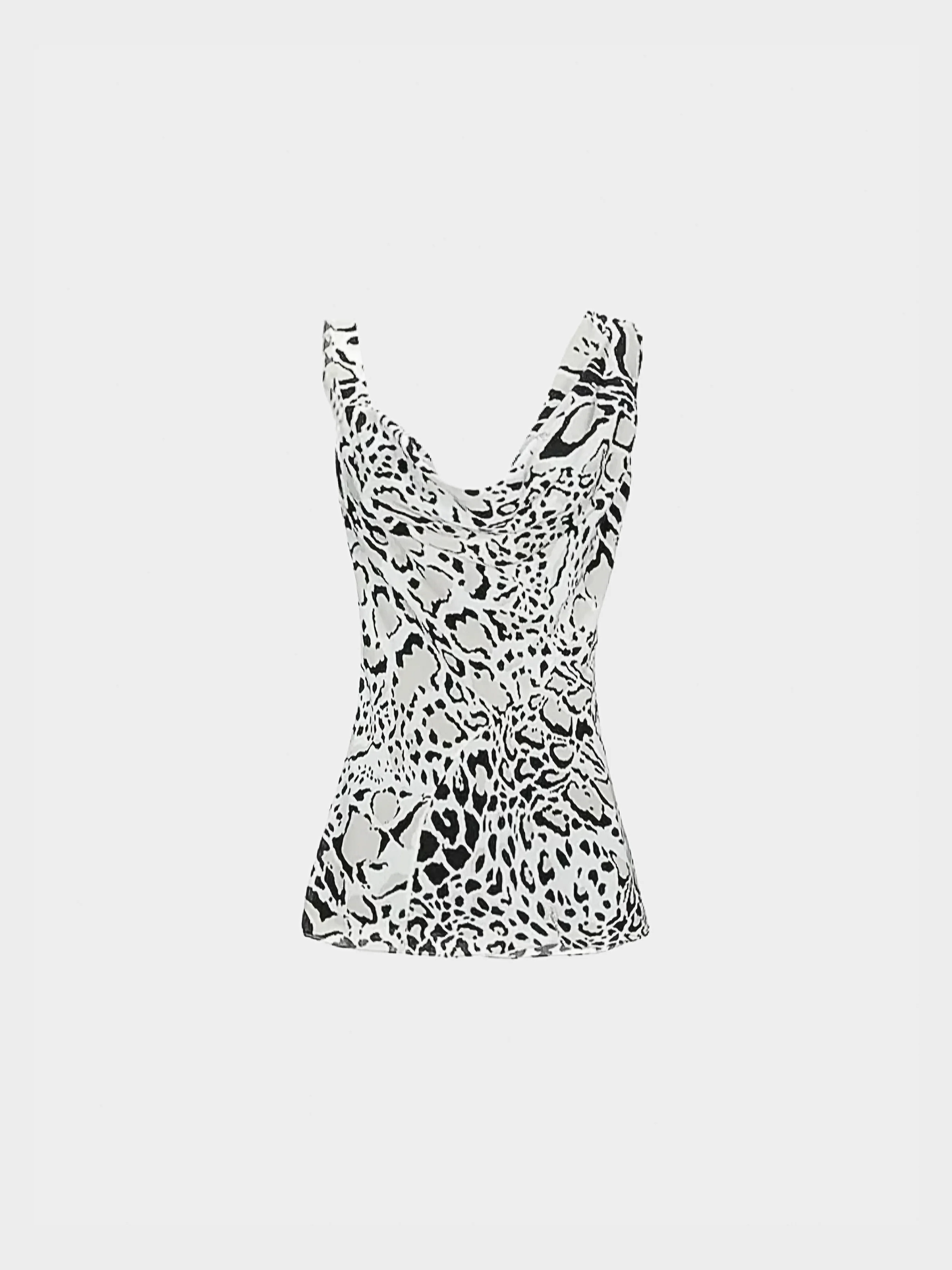 Roberto Cavalli 2000s Grey Animalier Asymmetric Silk Open Back Tank Top