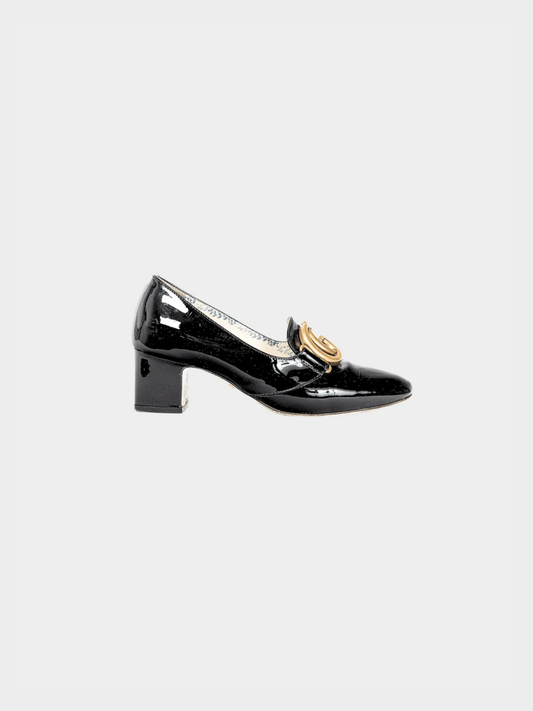 Gucci 2010s Victoire Black Patent-Leather GG Loafer Pumps