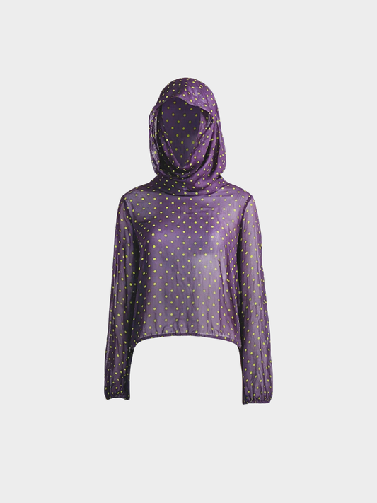 Jean Paul Gaultier 2000s Hooded Plum Silk Long Sleeve Top