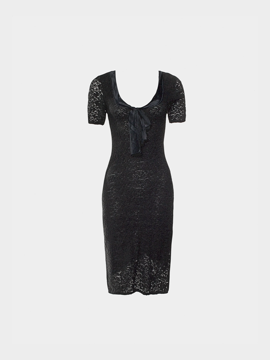 Dolce and Gabbana 2000s Black Lace Midi Pearl Dress