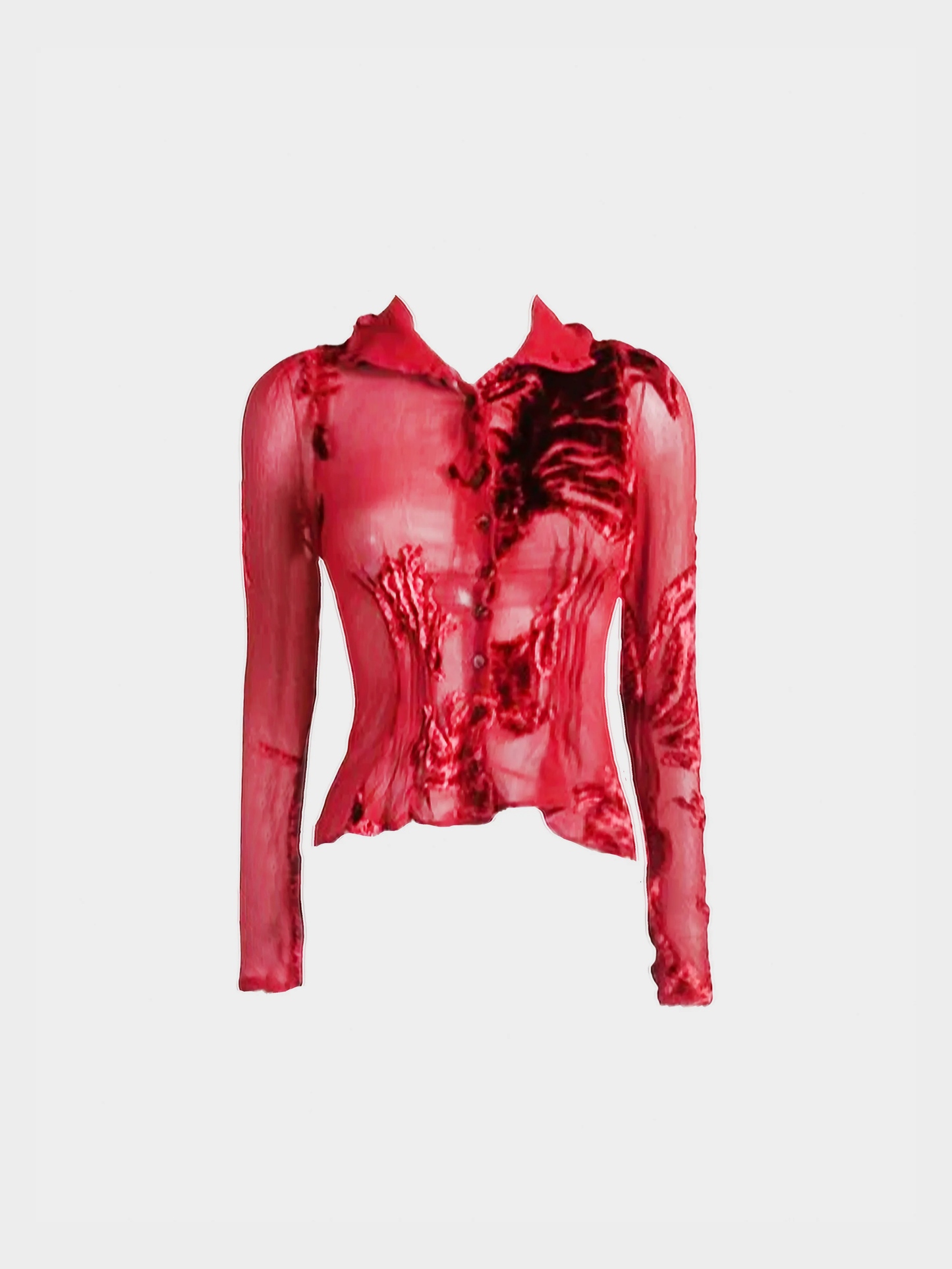 John Galliano 2000s Red Chiffon Silk Button Down Top