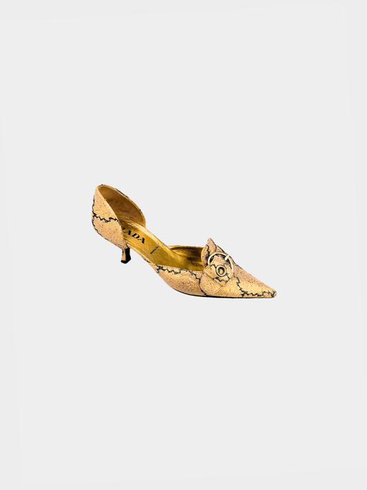 Prada SS 2002 Runway Abstract Print Mule Heels