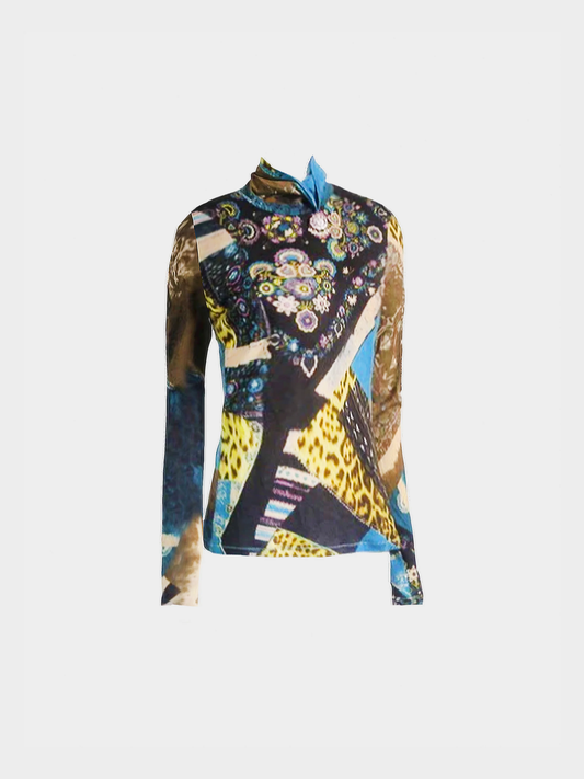 Roberto Cavalli 2000s Multicoloured Galaxy Printed Turtleneck Top