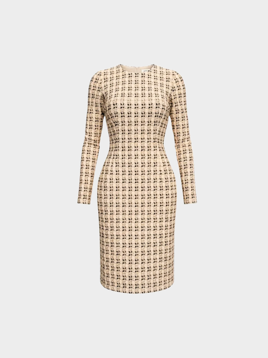 Prada SS 2002 Runway Long Sleeve Brocade Midi Dress