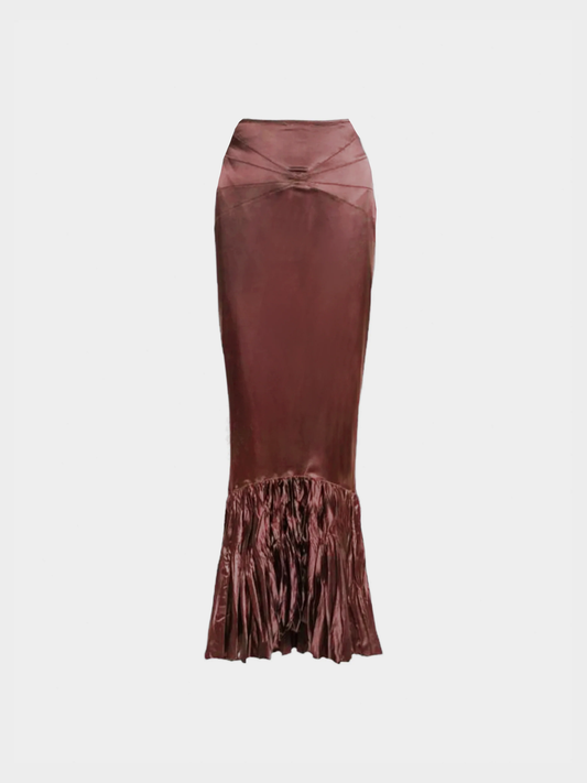 Roberto Cavalli Just Cavalli FW 2004  Burgundy Silk Maxi Ruffle Skirt