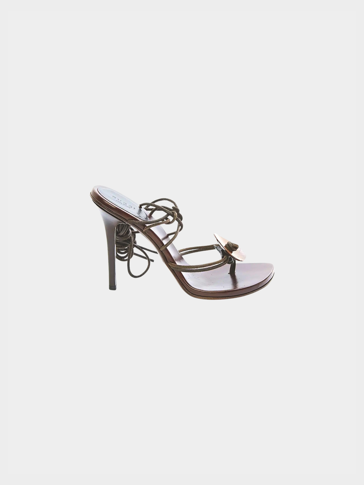 Gucci 2000s Brown Wood Tone Wrap Around Sandals