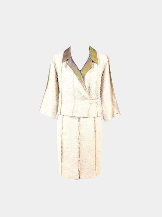 Chanel 1999 Beige Fringed Blazer and Skirt Set