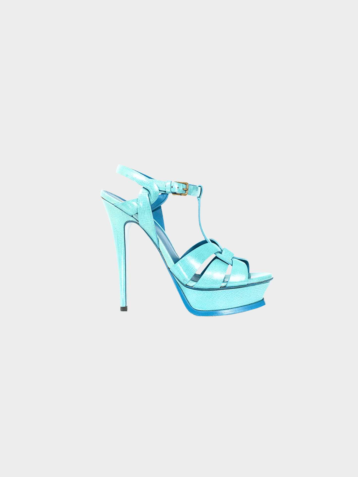 Yves Saint Laurent 2012 Tribute 105 Azur Paille Patent Platform Sandals