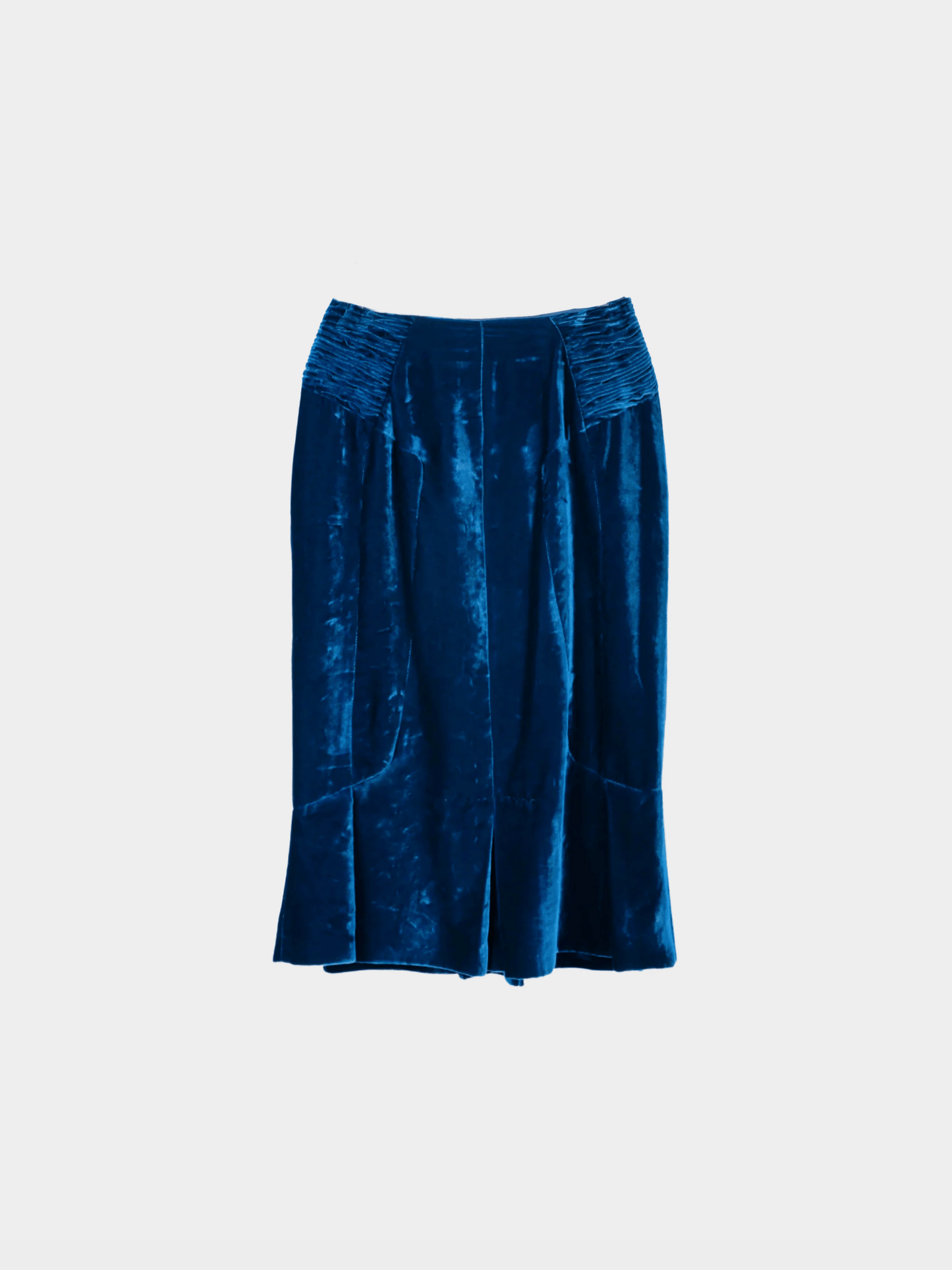 Tom Ford AW 2011 Blue Velvet Pleated Flared-Hem Skirt