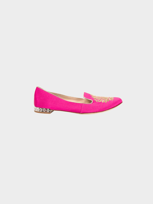 Miu Miu Pre-Fall 2012 Pink Embroidered Crystal-Heel Loafers